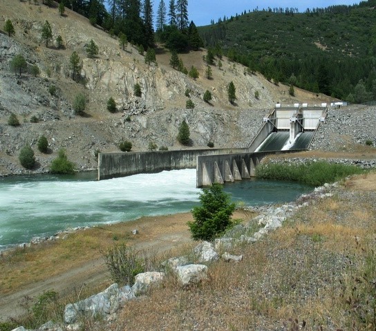 Photo of water being released from Lewiston Dam.