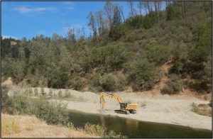 Photo of gravel augmentation near Trinity River Hatchery in summer 2021